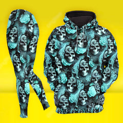 Women Hoodie and Leggings, Frozen Skull Lace Pattern Outwear Pants Outfit
