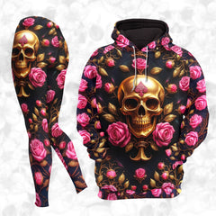 Women Hoodie and Leggings, Gilded Skull & Roses Outwear Pants Outfit