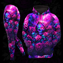 Women Hoodie and Leggings, Purple Grim Reaper Art Outwear Pants Outfit