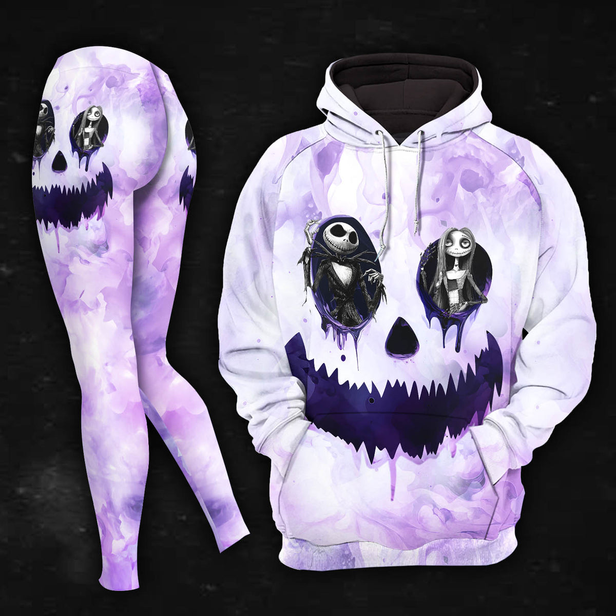 Women Hoodie and Leggings, Purple Face Art Outwear Pants Outfit