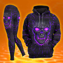 Women Hoodie and Leggings, Purple Skull Lava Outwear Pants Outfit