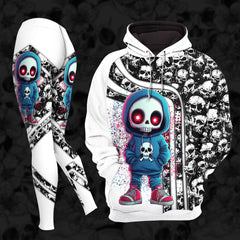 Women Hoodie and Leggings, Blue Skeleton Grunge Art Outwear Pants Outfit