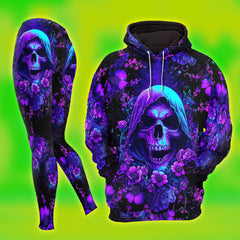 Purple Grim Reaper Skull Combo Hoodie and Leggings - Dark and edgy matching set with skull designs for a unique and stylish look