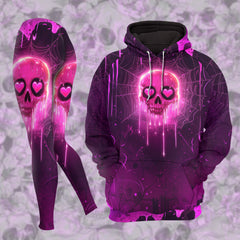 Women Hoodie and Leggings, Pink Skull Melting Art Outwear Pants Outfit