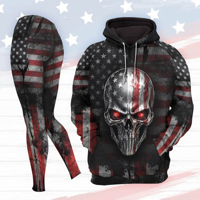 Women Hoodie and Leggings, Shadow Patriot Metallic Skull Outwear Pants Outfit