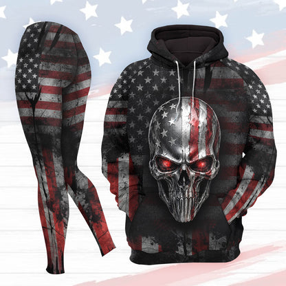 Women Hoodie and Leggings, Shadow Patriot Metallic Skull Outwear Pants Outfit