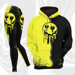 Women Hoodie and Leggings, Yellow Emoji Melting Outwear Pants Outfit