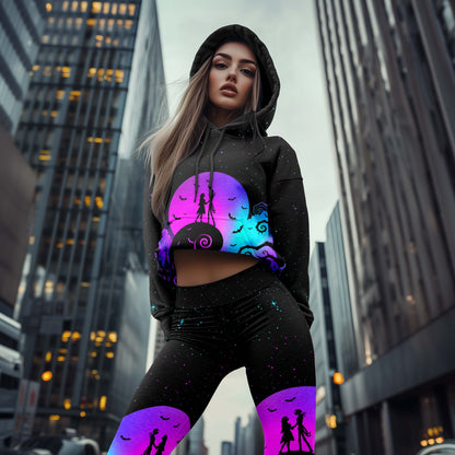 Women Hoodie and Leggings, Neon Moonlight Couple Outwear Pants Outfit
