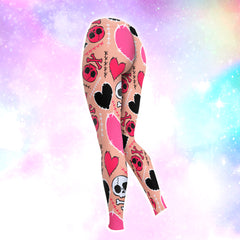 Pastel Skull Heart Pattern Combo Hoodie and Leggings - Dark and edgy matching set with skull designs for a unique and stylish look