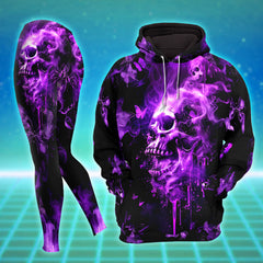 Neon Purple Skull Butterfly Combo Hoodie and Leggings - Dark and edgy matching set with skull designs for a unique and stylish look