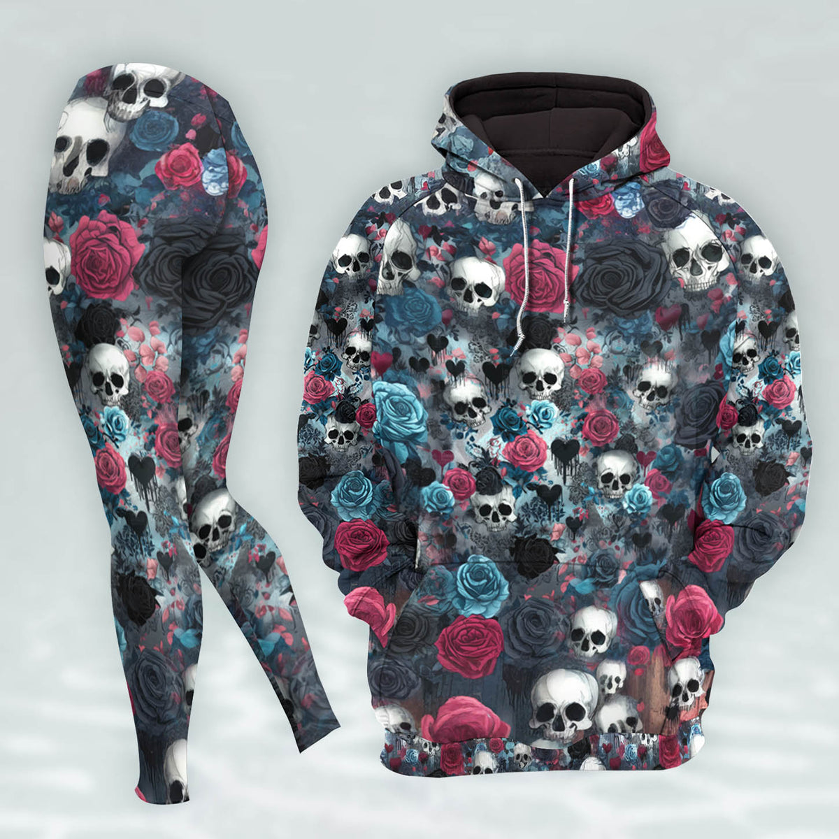 Women Hoodie and Leggings, Bleeding Roses & Broken Skulls Outwear Pants Outfit