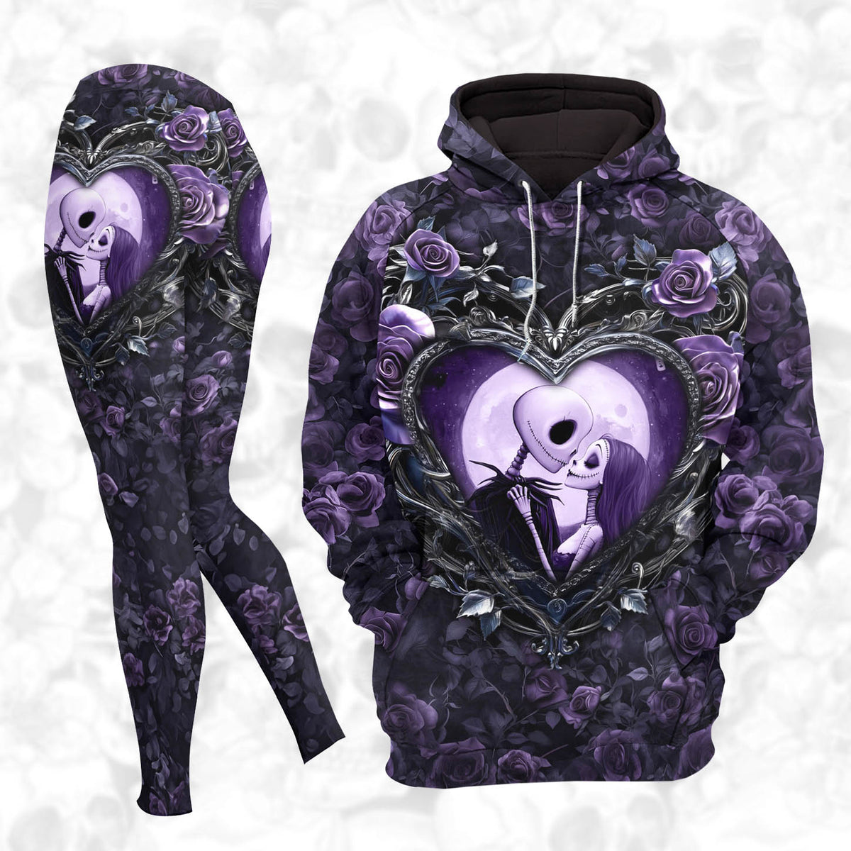 Women Hoodie and Leggings, Purple Couple Moon Outwear Pants Outfit