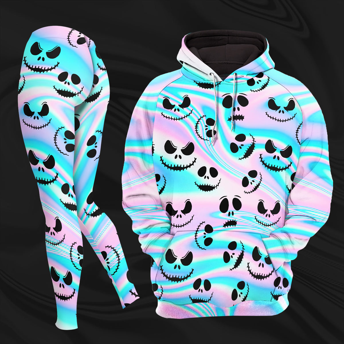 Women Hoodie and Leggings, Holographic Face Outwear Pants Outfit