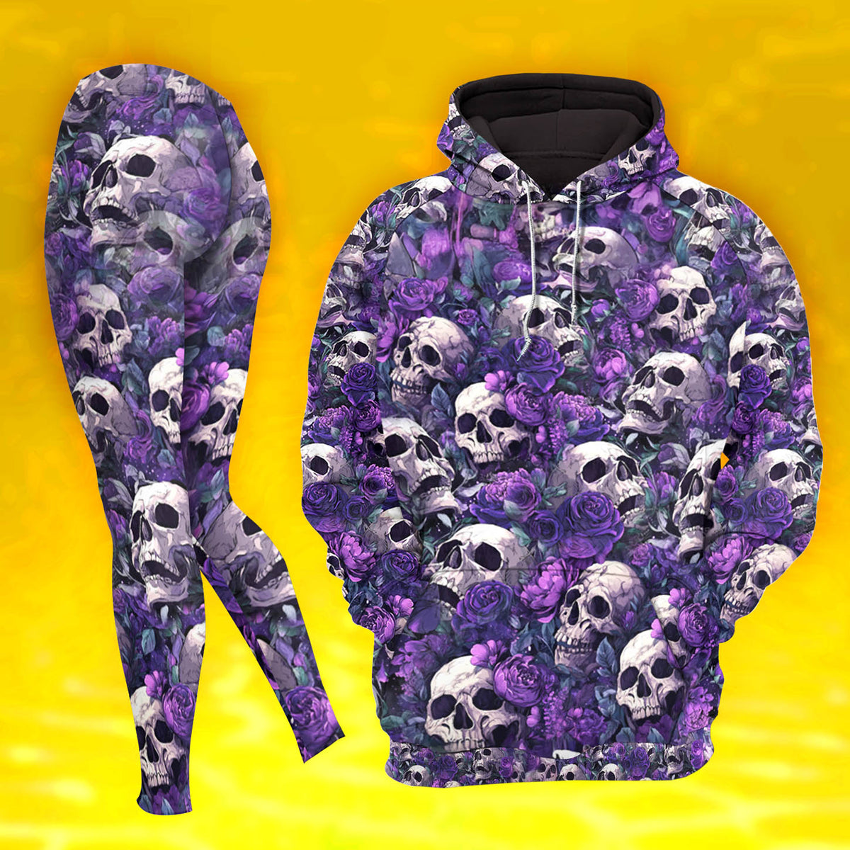 Women Hoodie and Leggings, Violet Requiem Skull Outwear Pants Outfit