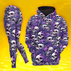 Women Hoodie and Leggings, Violet Requiem Skull Outwear Pants Outfit