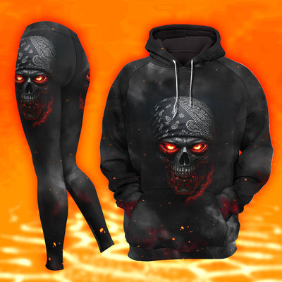 Women Hoodie and Leggings, Skull Paisley Smoke Art Outwear Pants Outfit