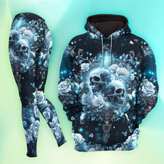Women Hoodie and Leggings, Frozen Skull Butterfly Flower Outwear Pants Outfit