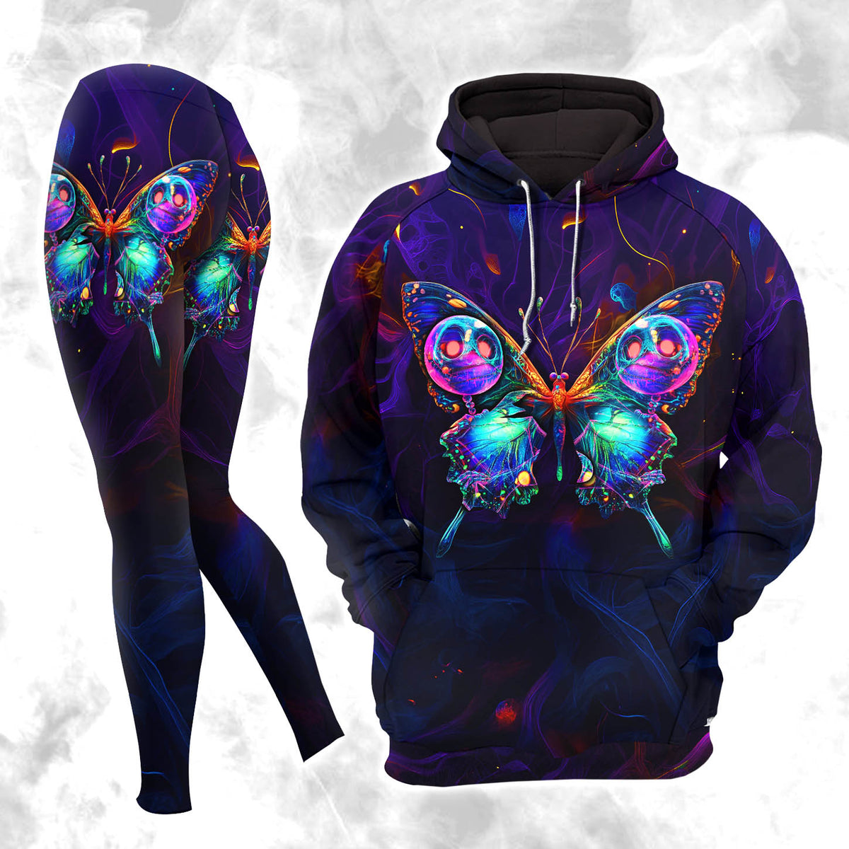 Women Hoodie and Leggings, Abstract Skull Butterfly Outwear Pants Outfit
