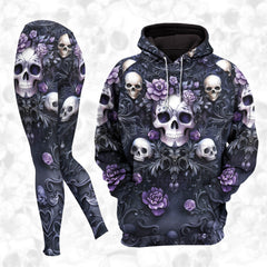 Women Hoodie and Leggings, Purple Skull Gothic Outwear Pants Outfit