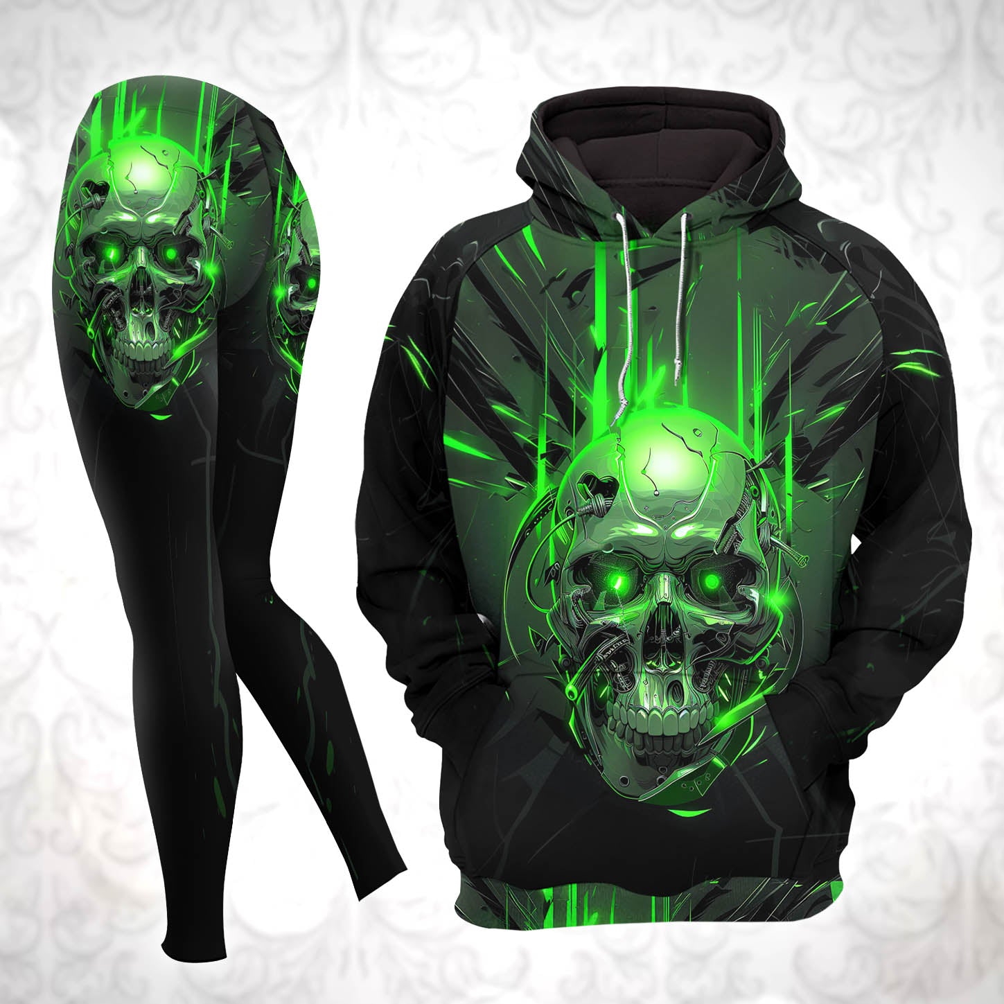 Skull 3D Machine Combo Hoodie and Leggings - Dark and edgy matching set with skull designs for a unique and stylish look