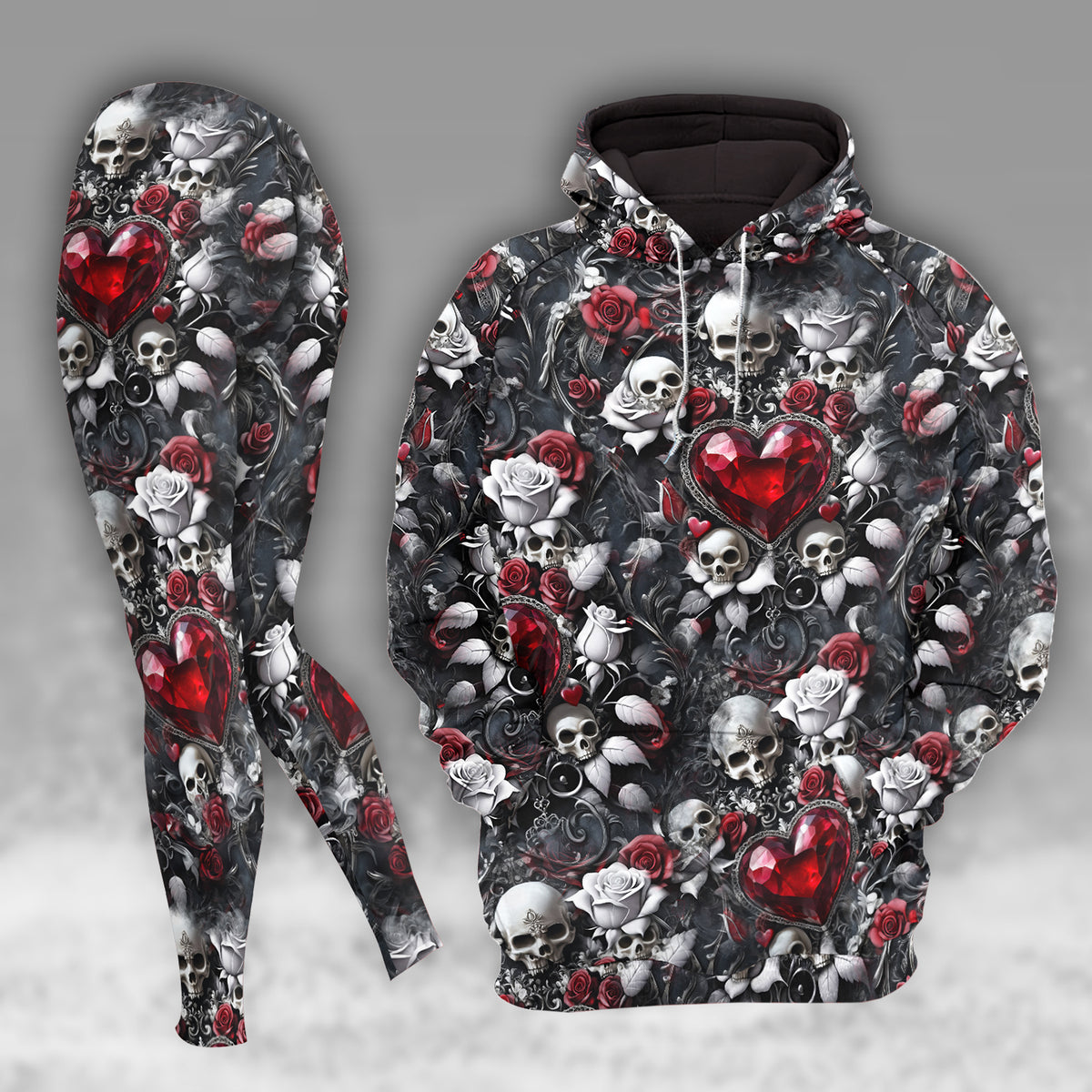 Women Hoodie and Leggings, Skull Rose Diamond Outwear Pants Outfit