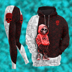 Women Hoodie and Leggings, Red Skeleton Cool Art Outwear Pants Outfit