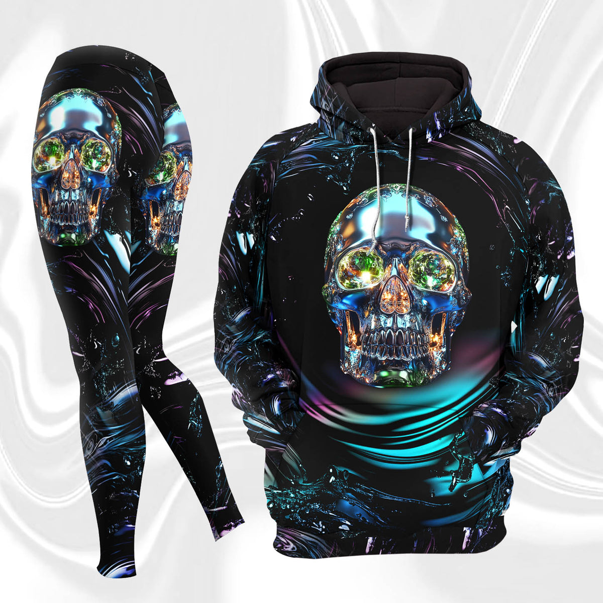 Women Hoodie and Leggings, Abstract Skull Art Outwear Pants Outfit