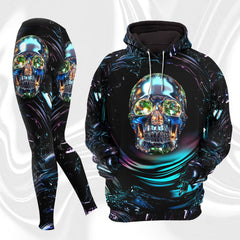 Women Hoodie and Leggings, Abstract Skull Art Outwear Pants Outfit