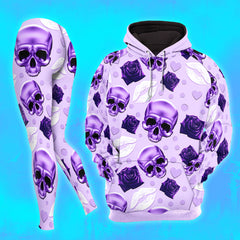 Violet Skull Rose Pattern Combo Hoodie and Leggings - Dark and edgy matching set with skull designs for a unique and stylish look