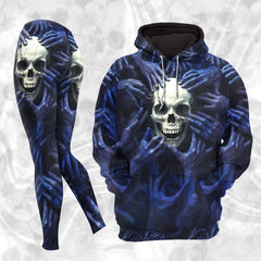 Women Hoodie and Leggings, Dark Skull Hand Art Outwear Pants Outfit