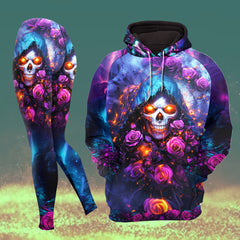 Women Hoodie and Leggings, Grim Reaper Rose Lava Outwear Pants Outfit