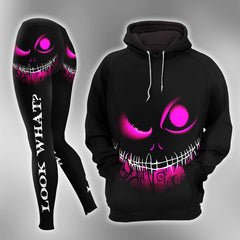 Purple Scary Face Nightmare Combo Hoodie and Leggings - Dark and edgy matching set with skull designs for a unique and stylish look