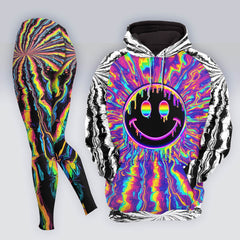 Women Hoodie and Leggings, Blacklight Melt Smile Outwear Pants Outfit