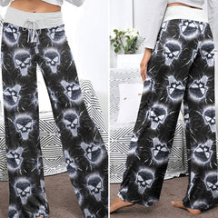 Neon Storm Skeleton Head Women's High-waisted Wide Leg Pants