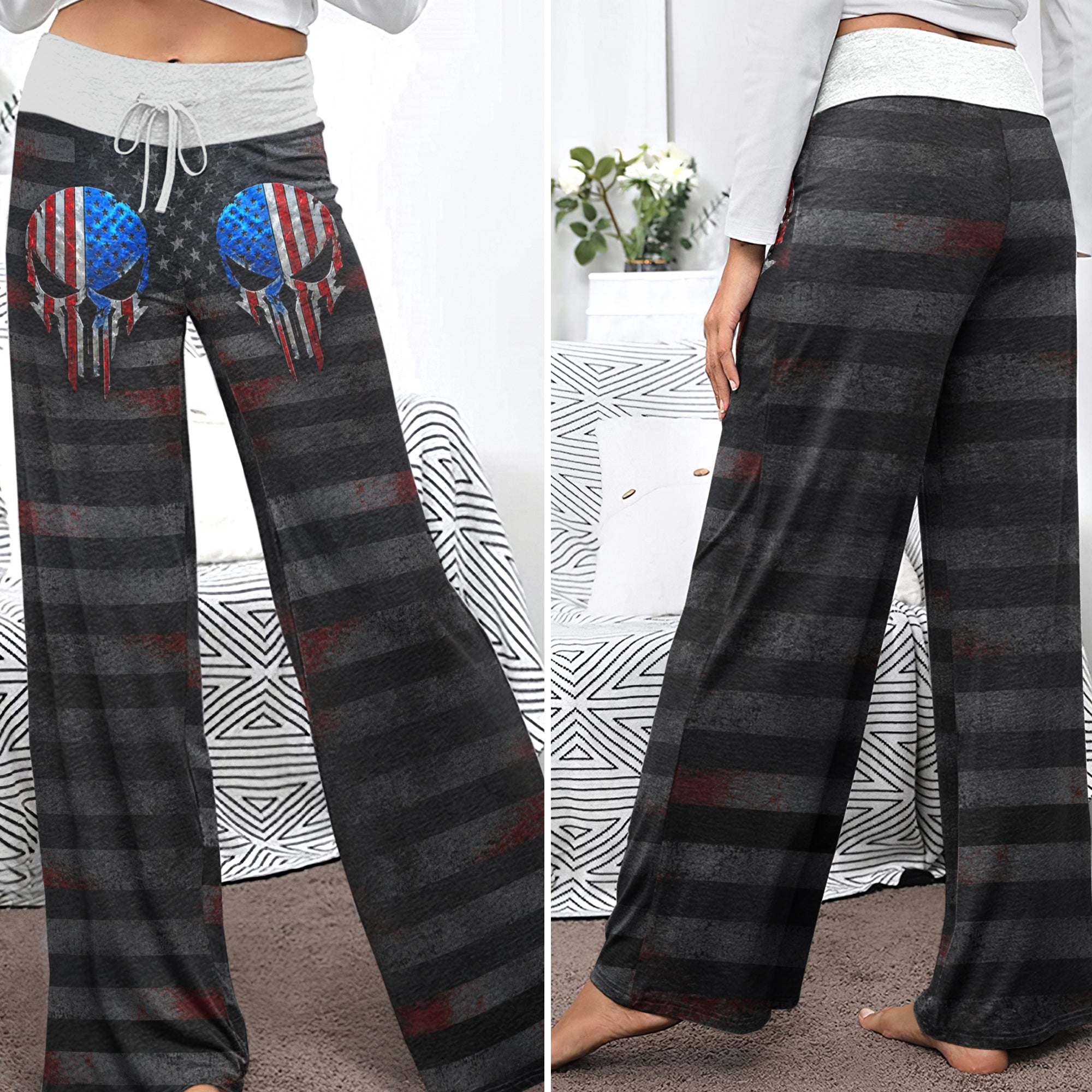 Rebel Patriot Track Art Women's High-waisted Wide Leg Pants