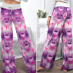 Pink Heart Skull Web Women's High-waisted Wide Leg Pants