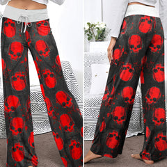 Dark Red Skull Forest Women's High-waisted Wide Leg Pants