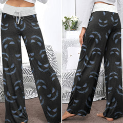 Dark Hollow Skull Pattern Women's High-waisted Wide Leg Pants