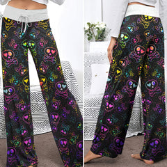 Rainbow Heart Skulls Women's High-waisted Wide Leg Pants