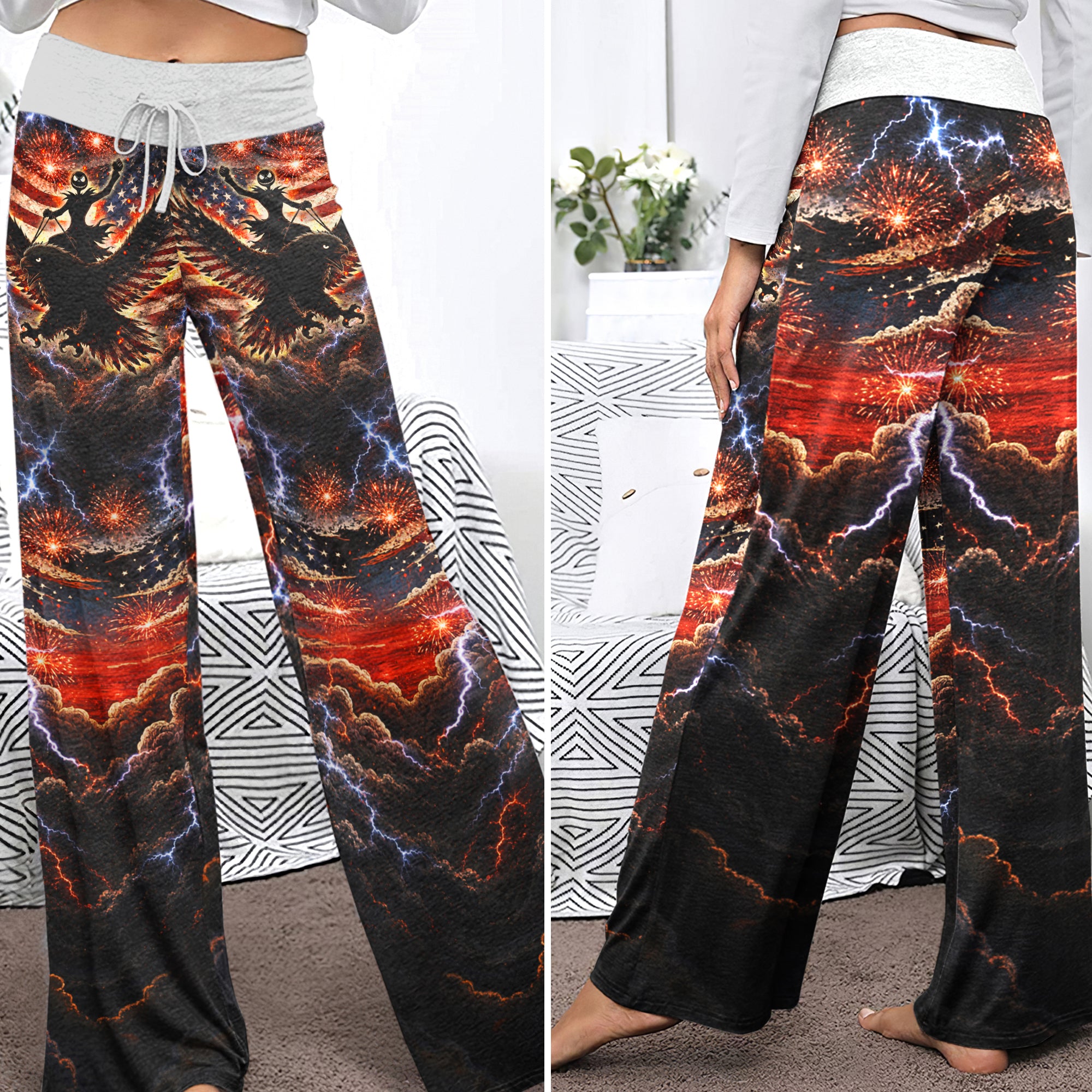 Rebel Skull Eagle Art Banner Women's High-waisted Wide Leg Pants