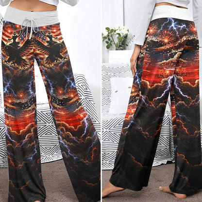 Rebel Skull Eagle Art Banner Women's High-waisted Wide Leg Pants