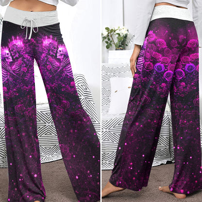 Eternal Purple Rose Skeleton Women's High-waisted Wide Leg Pants