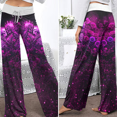 Eternal Purple Rose Skeleton Women's High-waisted Wide Leg Pants