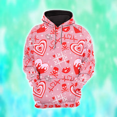 Red Skull Heart Pattern Combo Hoodie and Leggings - Dark and edgy matching set with skull designs for a unique and stylish look