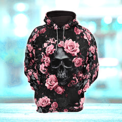 Black Pink Skull Rose Combo Hoodie and Leggings - Dark and edgy matching set with skull designs for a unique and stylish look