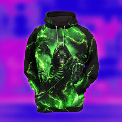 Green Grim Reaper Art Combo Hoodie and Leggings - Dark and edgy matching set with skull designs for a unique and stylish look