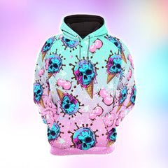 Pastel Ice Cream Skull Combo Hoodie and Leggings - Dark and edgy matching set with skull designs for a unique and stylish look