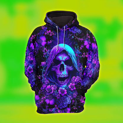 Purple Grim Reaper Skull Combo Hoodie and Leggings - Dark and edgy matching set with skull designs for a unique and stylish look