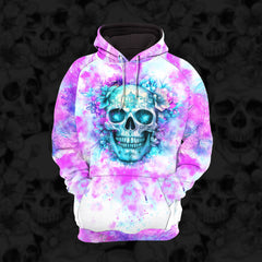 Women Hoodie and Leggings, Pink Blue Skull Art Outwear Pants Outfit