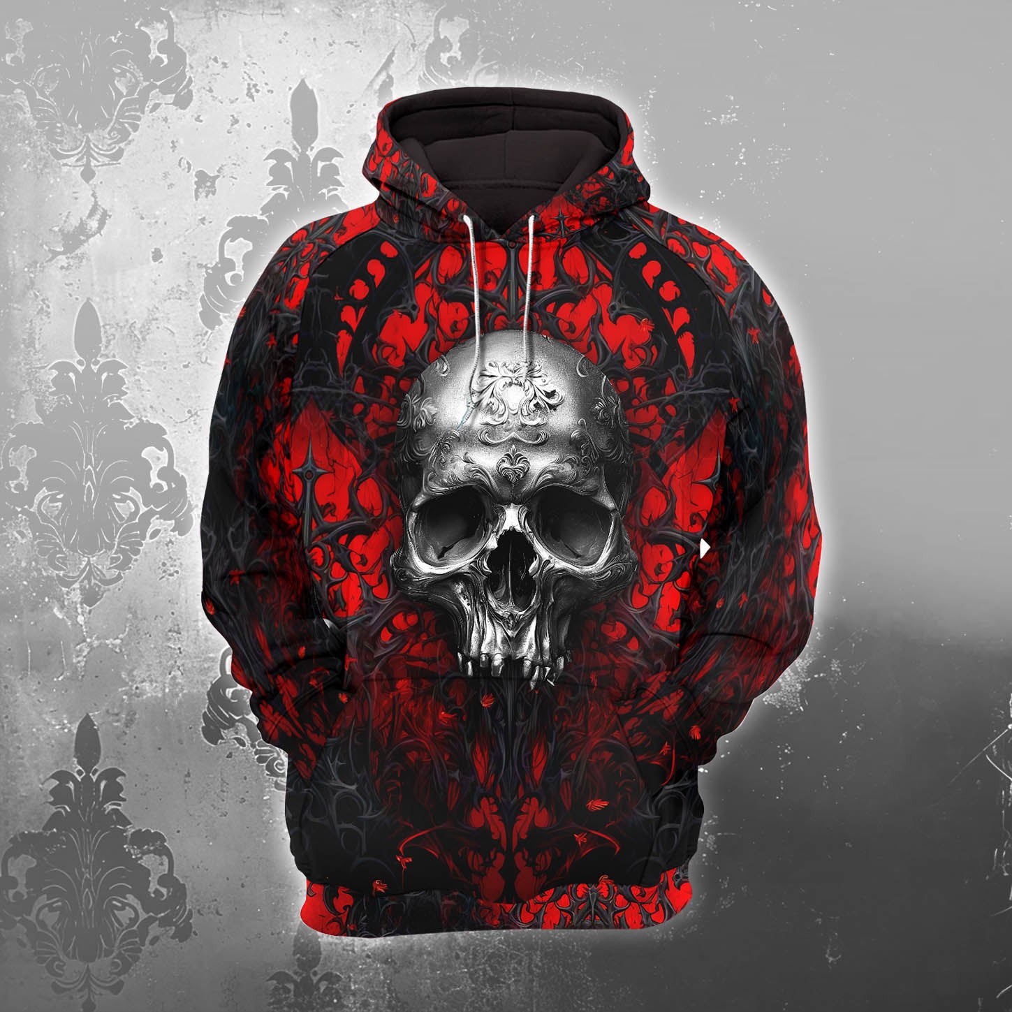 Black Red Skull Gothic Combo Hoodie and Leggings - Dark and edgy matching set with skull designs for a unique and stylish look